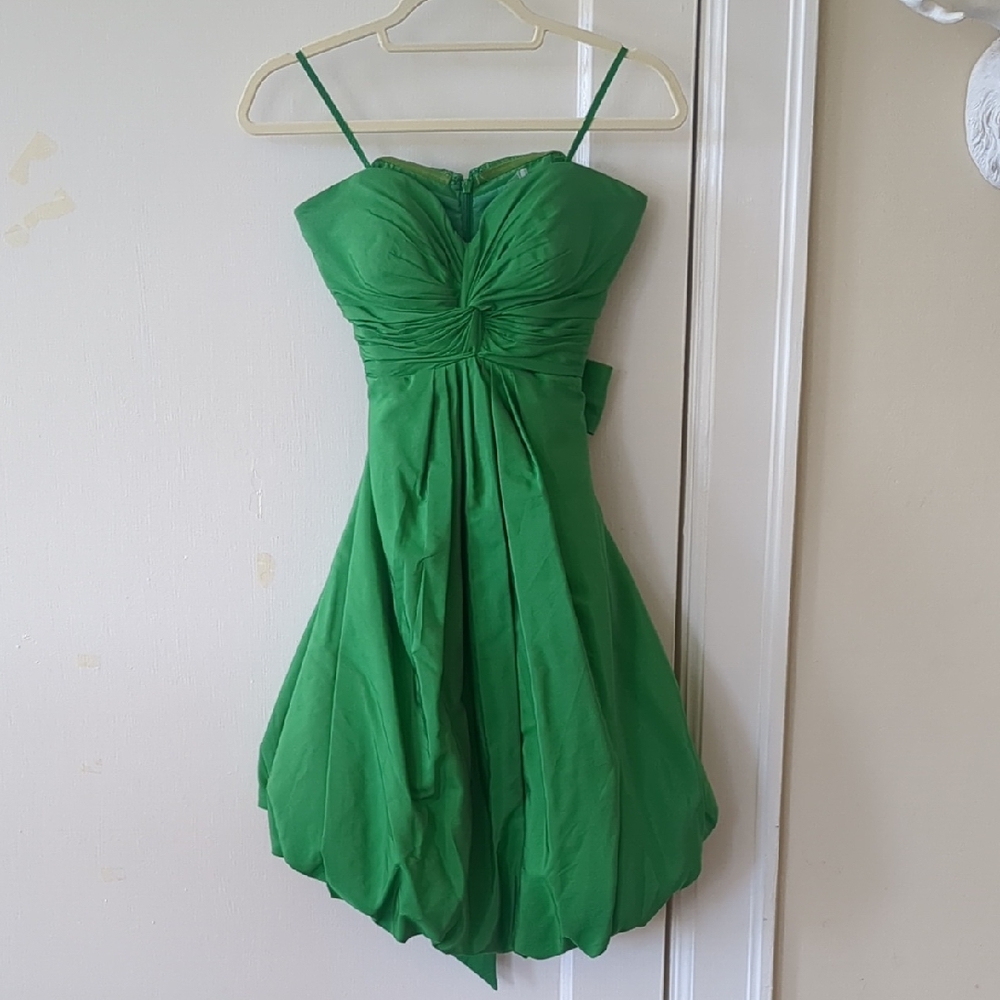 Green Ruched Spaghetti Strap Mini Dress